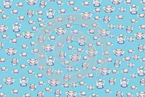 Multiplied kids toy porcelain serving set on trendy pastel blue background