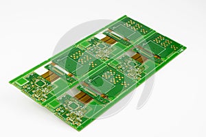Multiplied printed circuit boards PCB isolated on the white background.