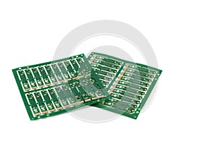 Multiplied printed circuit boards PCB isolated on the white background. PCB assembly