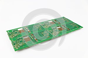 Multiplied printed circuit boards PCB isolated on the white background. PCB assembly