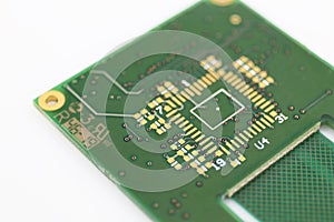 Multiplied printed circuit boards PCB isolated on the white background. PCB assembly. Close-up view