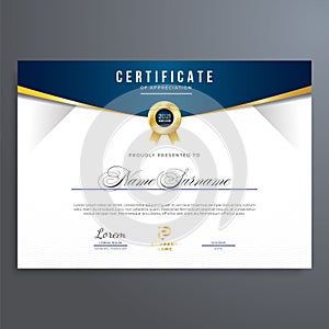Multipurpose certificate template with gold and blue color, simple and elegant design