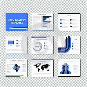 Multipurpose template for presentation slides with graphs and charts - blue color version.