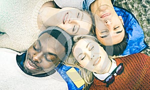 Multiracial best friends having fun resting together