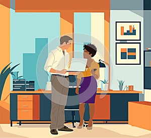 Multiracial Business couple work in modern office.