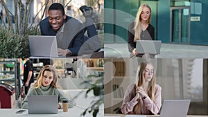 Multiracial business team diverse ethnicity people collage caucasian woman african man colleagues participate in online