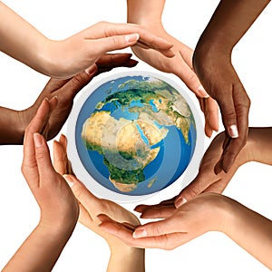 Multiracial Hands Surrounding the Earth Globe