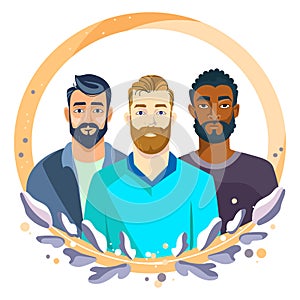 Multiracial men together vector illustration.People of different skin colors