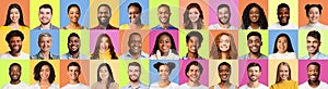 Multiracial People Faces Smiling Posing Over Different Pastel Colored Backgrounds