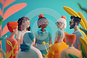 Multiracial team of individuals standing side by side in a group setting, An imaginative visualization of a multiracial team