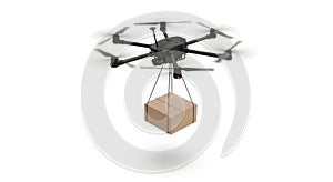 Multirotor drone delivering a package suspended by cables technology