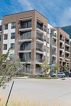 Multistorey apartment community near empty street suburbs Dallas, Texas