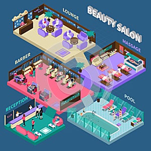 Multistory Beauty Salon Isometric Illustration