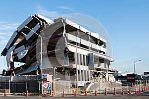 Multistory building destroyed by an earthquake