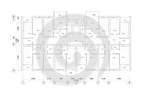 Multistory building floor plan, detailed architectural technical drawing, vector blueprint