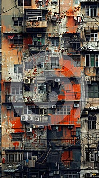 Multistory buildings facade showcases dynamic urban environment layers history culture visible beneath surface photo