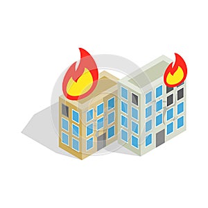 Multistory houses burn, modern war icon