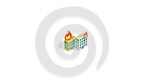 Multistory houses burn, modern war icon animation