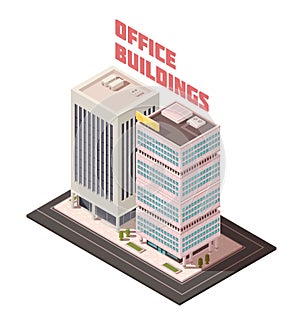 Multistory Office Buildings Isometric Composition