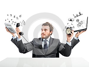 Multitasking businessman