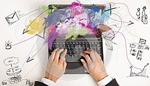 Multitasking businesswoman at work