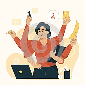 Multitasking concept businesswoman illustration