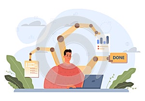 Multitasking concept. Effective and successful office worker