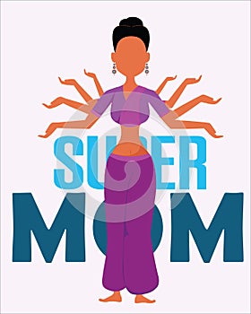 Multitasking super mom concept with Indian woman - Vector