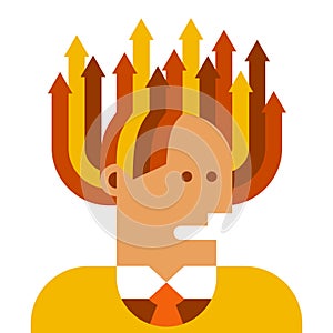 Multitasking vector concept in flat style. Businessman with hair on end.