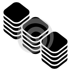 Multitier, layered icon for computing, or generic stack theme. Harddisk, harddrive icon, symbol