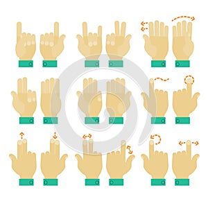 Multitouch gesture hands icons set