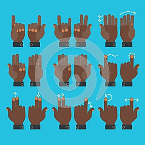 Multitouch gesture hands icons set