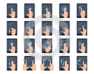 Multitouch screen hand gestures on tablet elements collection