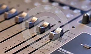 Multitrack audio sound mixer table - close up