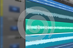 Multitrack of sound audio wave on Monitor.