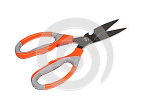 Multiuse steel scissors with colored rubber grip photo