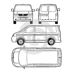 Multivan T5, 2006 Van, Bus - Vector drawing 4 camera angles, 4 views Vector ClipArt for tshirt and emblem photo