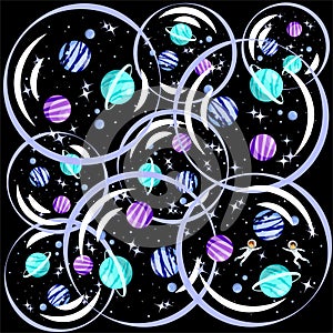 Multiverse. Many spheres of the universes on a black background