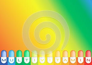 Multivitamin label inspiration, icon concept vitamins, background colorful