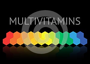 Multivitamin label inspiration, icon concept vitamins, or black background
