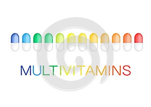 Multivitamin label inspiration, icon concept vitamins pills, isolated