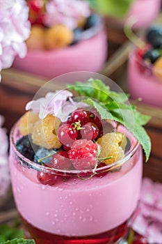 Multivitamin summer berry delicious panacotta. photo