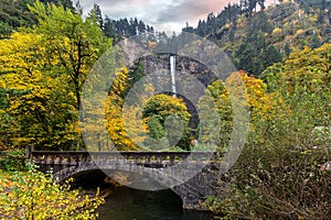 Multnomah Falls along Old Columbia Highway in Portland Oregon USA