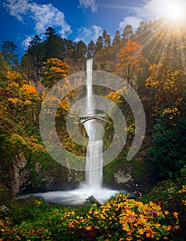 Multnomah Falls in Autumn colors