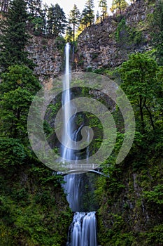 Multnomah Falls by Benson Bridge in the Columbia River Gorge near Portland Oregon Northwest, United States