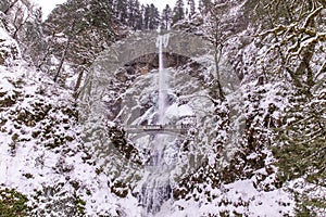 Multnomah Falls, Oregon during winter time.