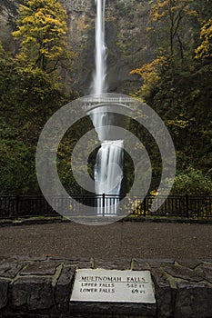 Multnomah Falls with Stone Marker