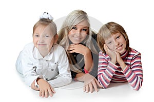 Mum with a daughter on white background