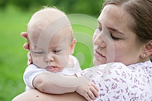 Mum walks with the child