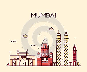Mumbai City skyline vector illustration line art photo